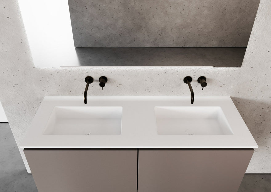 LEX Solid Surface Waschtischplatte mit 2 Unterbaubecken, 12 mm Kante